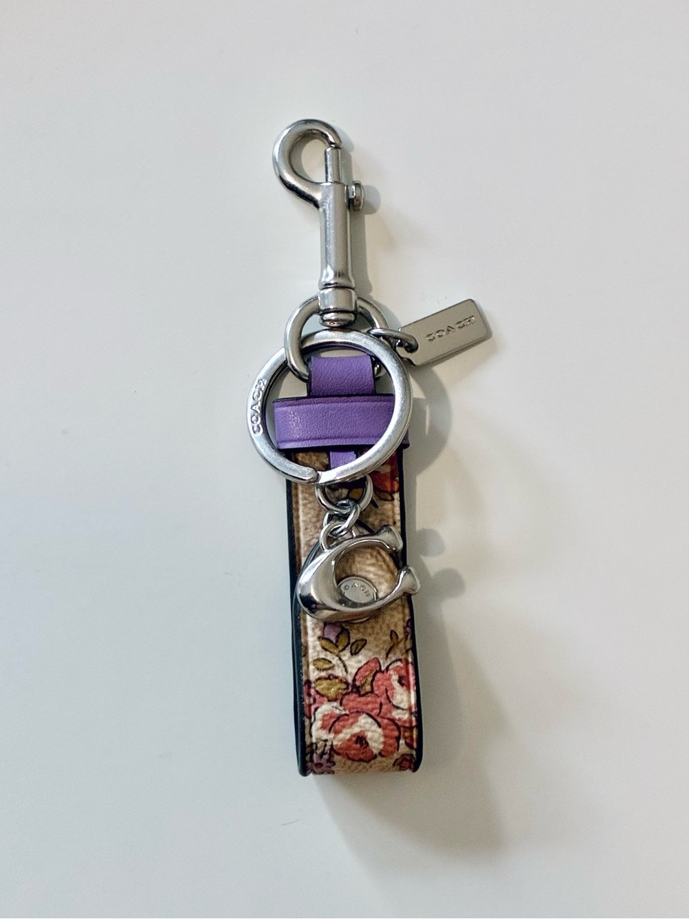 Coach Trigger Snap Bag Charm Key Chain With Floral Print
